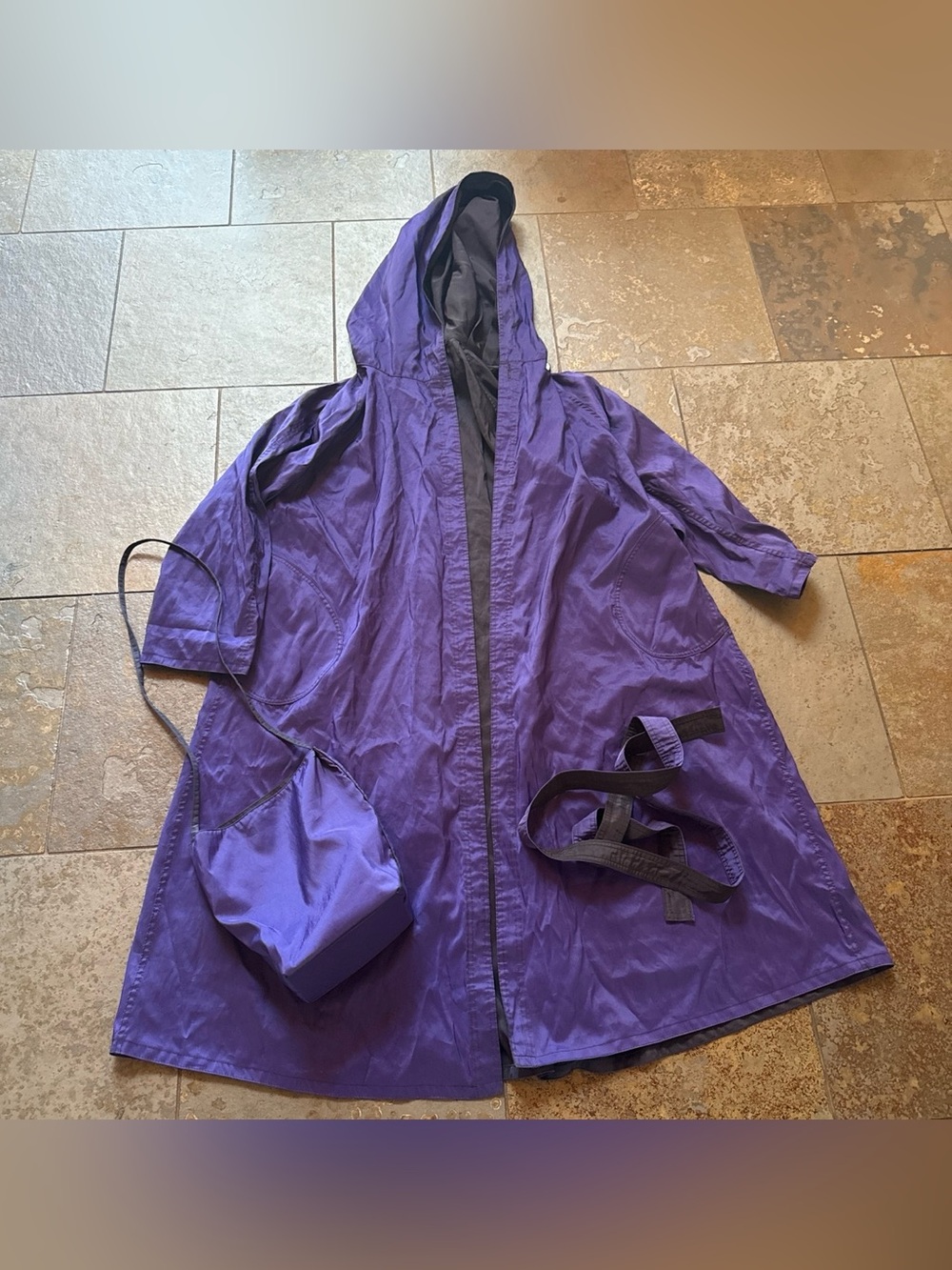 Reversible nylon raincoat Purple Hooded Lightweight Coat with Matching Bag